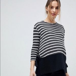 ASOS Maternity/ Nursing 3/4 Sleeve Striped Top
